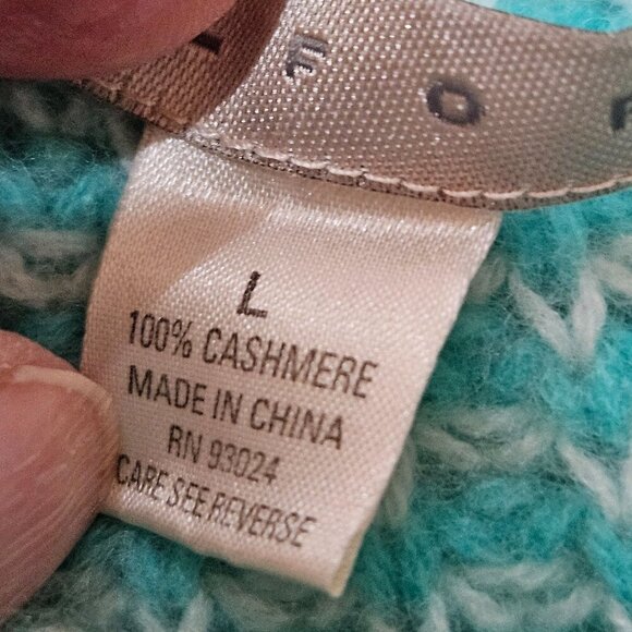 Belford Large Aqua Turquoise Cashmere Waffle Knit Sweater Pullover Turtleneck - Picture 6 of 9